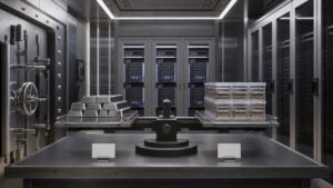 Reserve and server hardware illustrating stablecoin backing and tradeoffs.